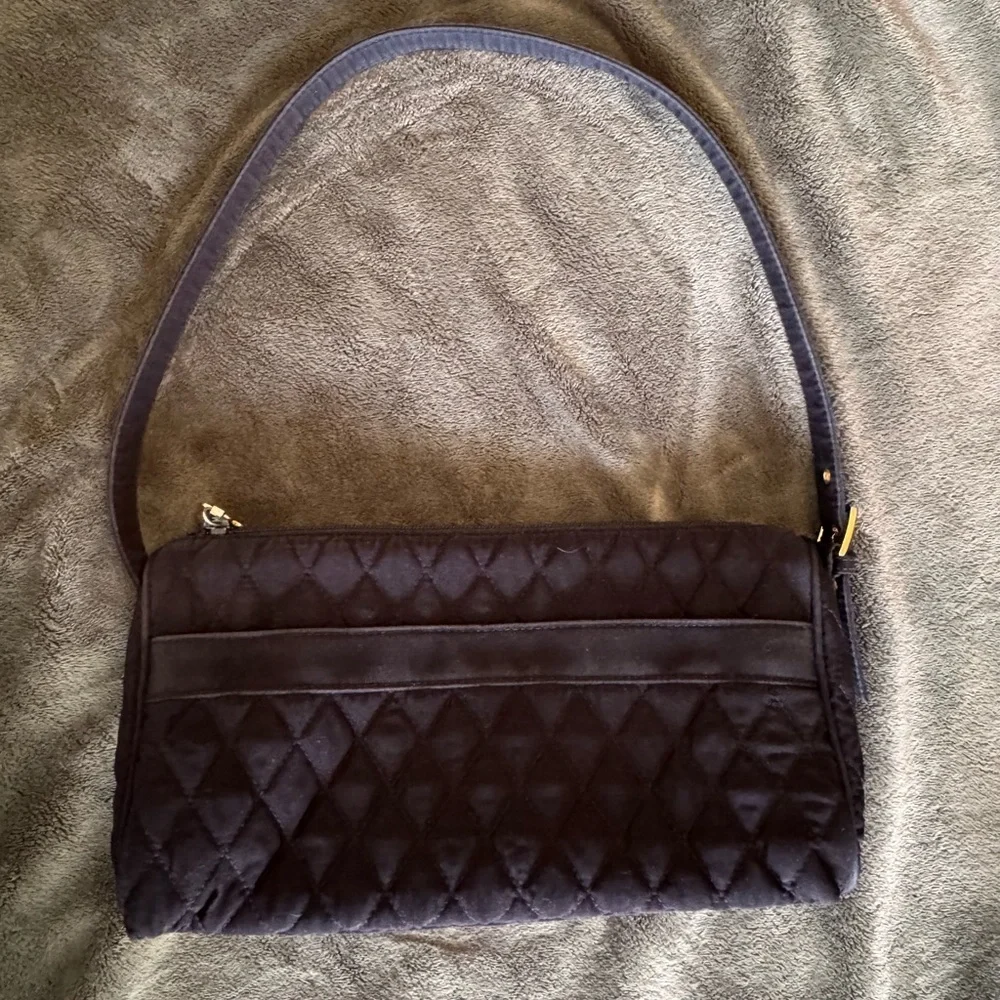 Vera Bradley Quilted Black Shoulder Bag with Gold Hardware